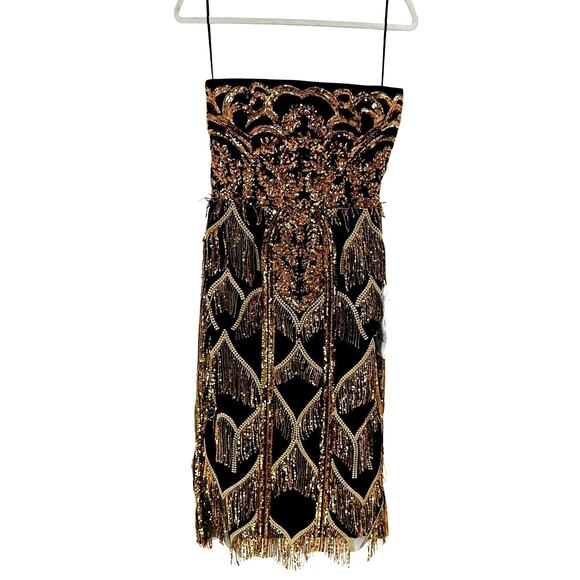 Dress the Population Black Label Morgan Sequin Fringe-Trim Bodycon Dress Size S - Picture 5 of 11